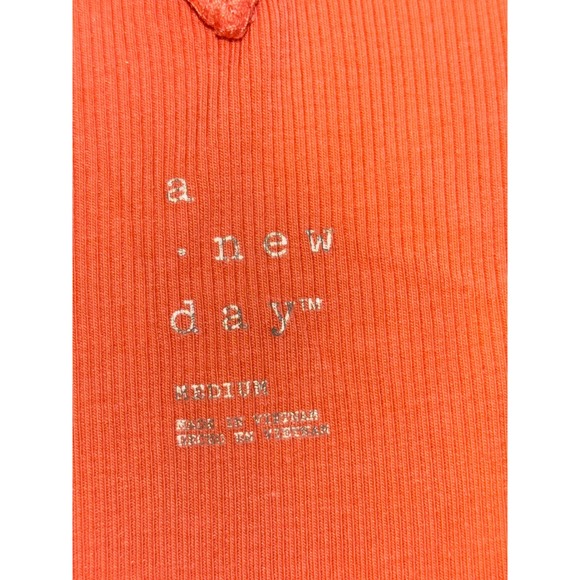 A New Day Midi Fit & Flare Ballet Dress Womens Medium Orange Ribbed Knit V Neck - Picture 4 of 7